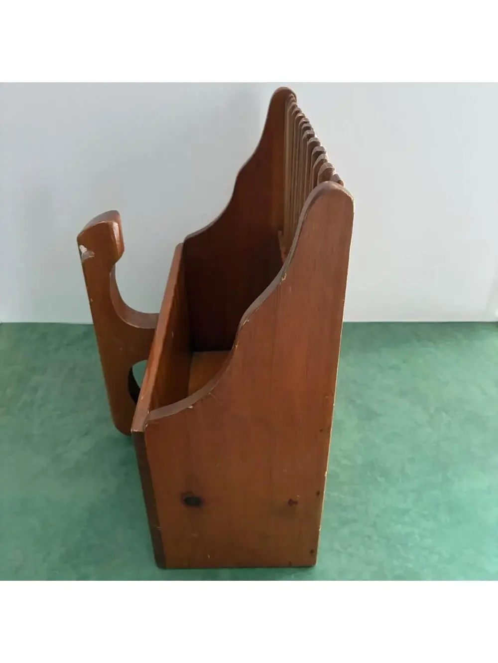 Vintage Wooden Cranberry Scoop Basket Magazine Rack Hand Painted Floral